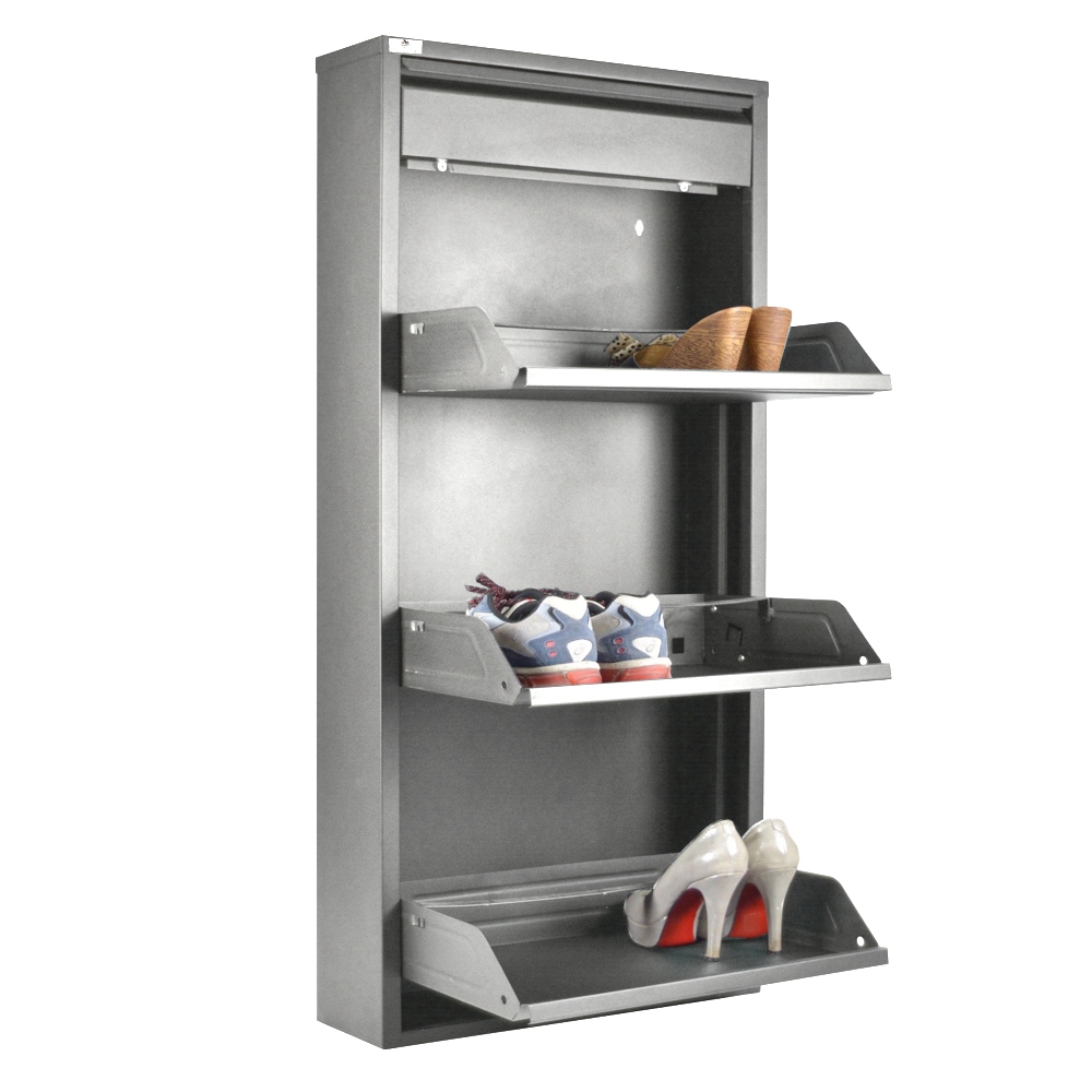 foto del prodotto scarpiera salvaspazio slim a 3 ante grigia con cassetto extra portaoggetti 15x50x115 cm 6 9 paia di scarpe