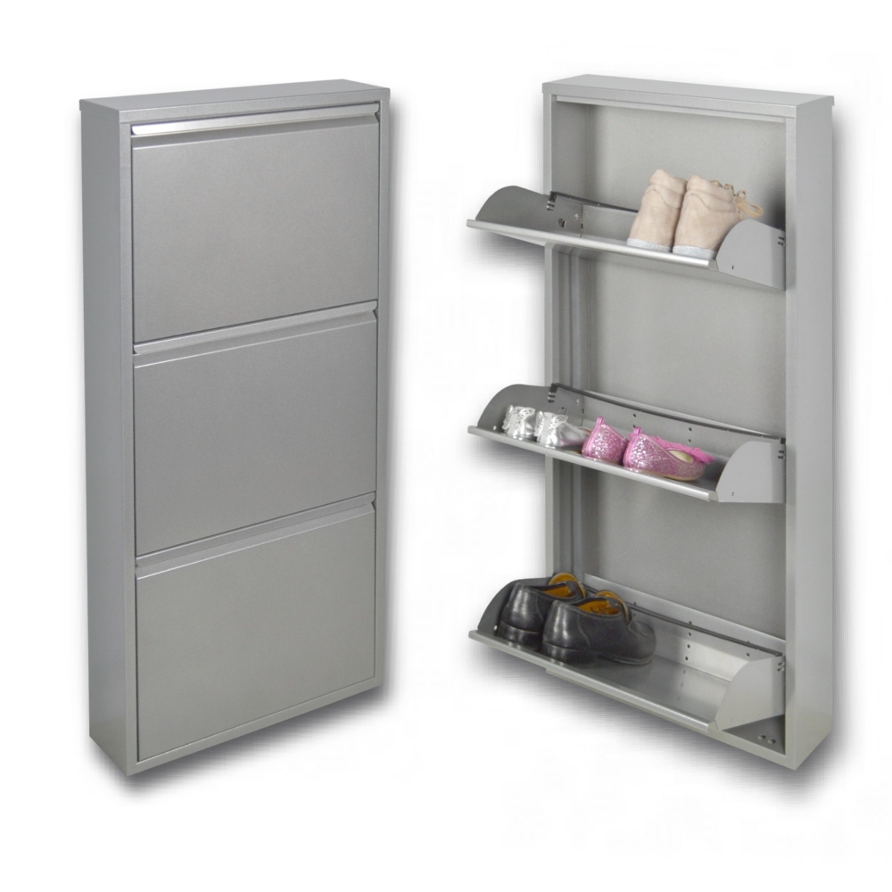 foto del prodotto scarpiera salvaspazio slim a 3 ante grigia l'originale 15x50x104 cm 6/9 paia di scarpe nente da montare