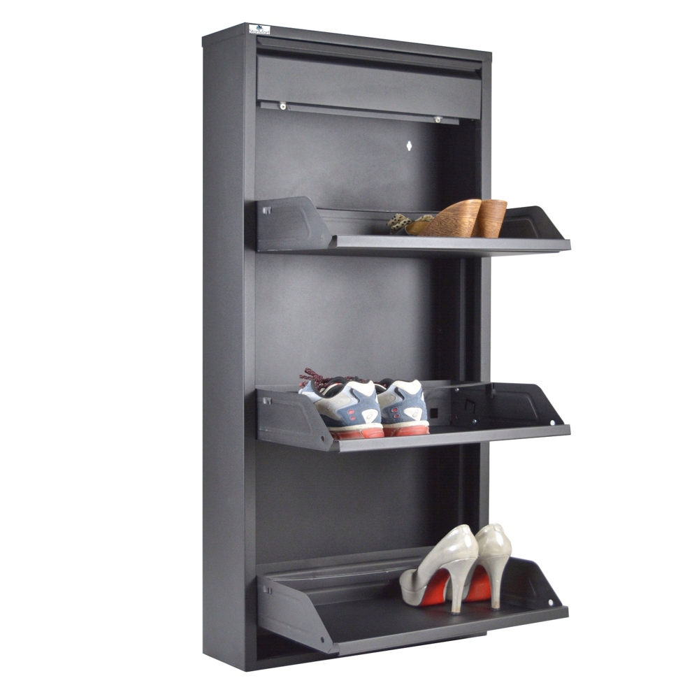foto del prodotto scarpiera salvaspazio slim a 3 ante nera con cassetto extra portaoggetti 15x50x115 cm 6 9 paia di scarpe