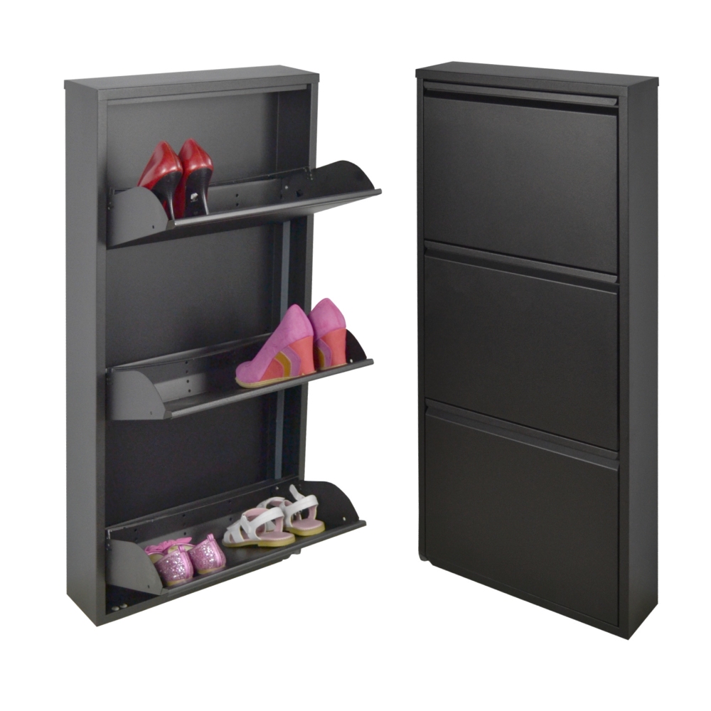 foto del prodotto scarpiera salvaspazio slim a 3 ante nera l'originale 15x50x104 cm 6/9 paia di scarpe nente da montare