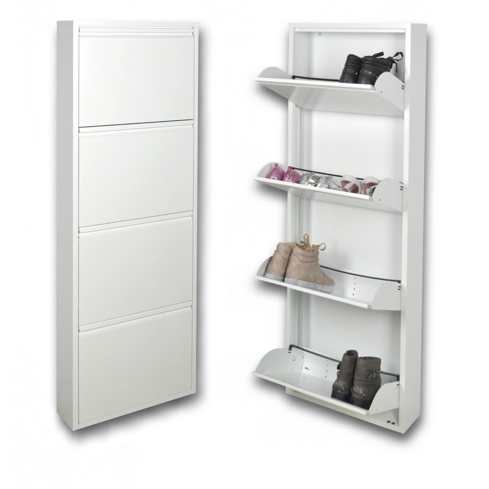 foto del prodotto scarpiera salvaspazio slim a 4 ante bianca l'originale 15x50x138 cm 8/12 paia di scarpe nente da montare