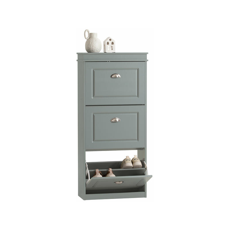 foto del prodotto scarpiera salvaspazio slim con 3 ante portascarpe salvaspazio regolabili 52x23x117cm sobuy grigio fsr94 hg