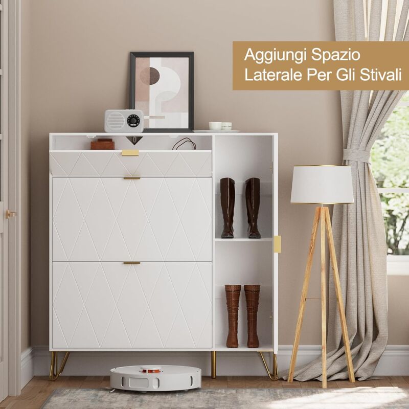 foto del prodotto scarpiera salvaspazio slim da ingresso, 110 x 24 x 120 cm, porta scarpe con 3 ante a ribalta, 2 scomparti per riporre gli stivali lunghi, scarpiere