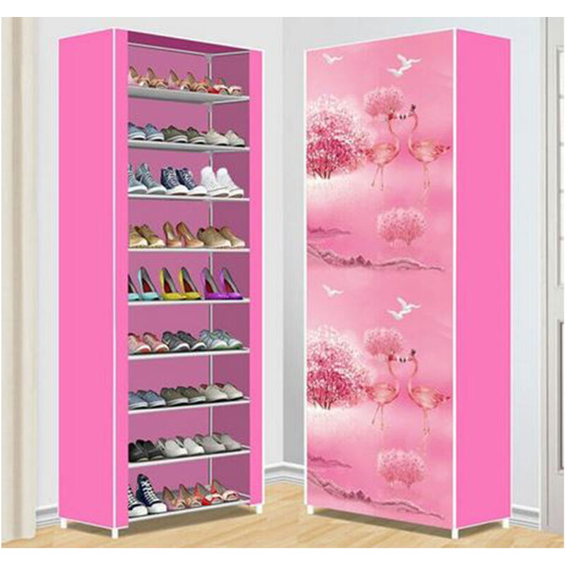 foto del prodotto scarpiera salvaspazio tessuto 10 ripiani scaffale portascarpe tnt rosa flamingo