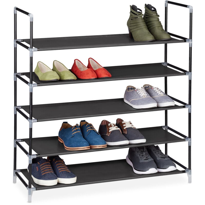foto del prodotto scarpiera salvaspazio xl, con rivestimento in tessuto non tessuto, 5 ripiani per 20 paia di scarpe, nero relaxdays