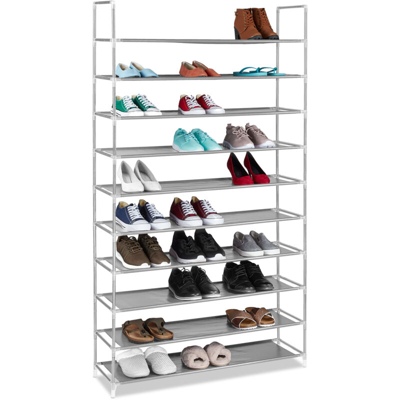 foto del prodotto scarpiera salvaspazio xxl, con rivestimento in tessuto non tessuto, 10 ripiani per 50 paia di scarpe, grigio relaxdays