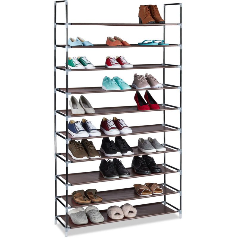 foto del prodotto scarpiera salvaspazio xxl, con rivestimento in tessuto non tessuto, 10 ripiani per 50 paia di scarpe, marrone relaxdays