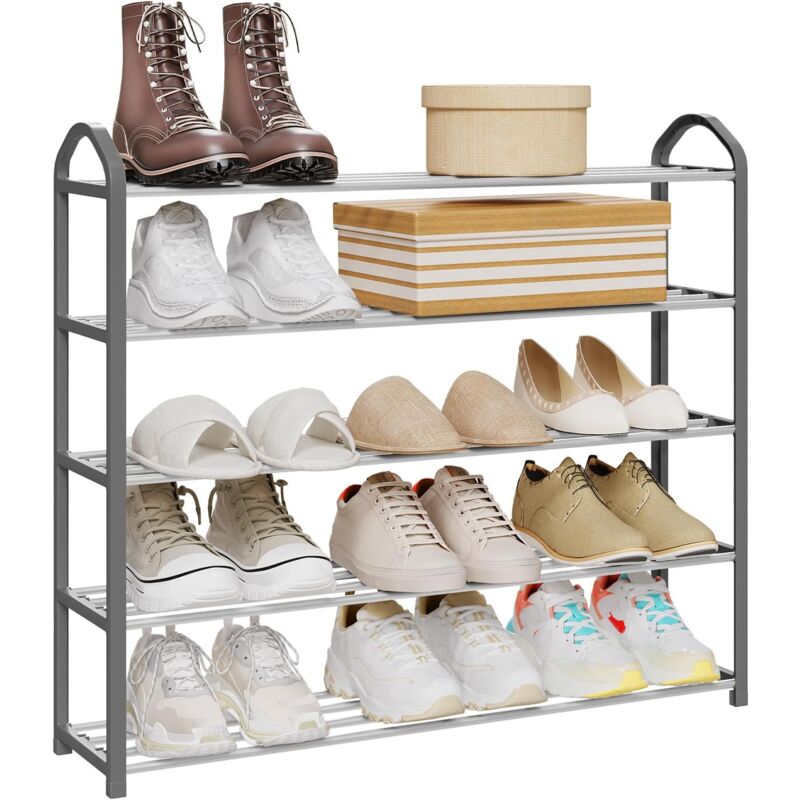 foto del prodotto scarpiera scaffale per scarpe portascarpe organizer in acciaio plastica grigio 5 ripiani woltu