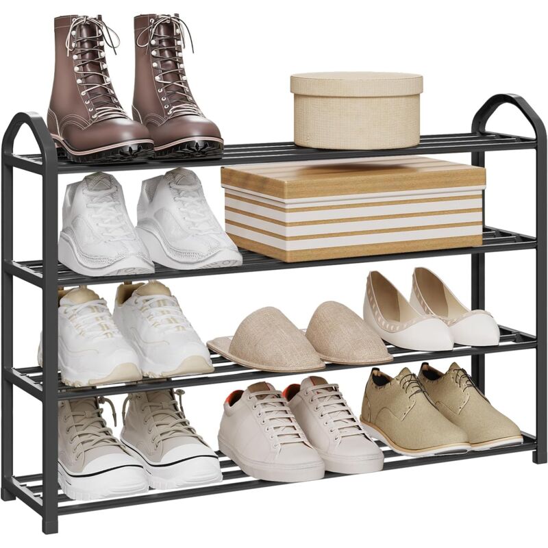 foto del prodotto scarpiera scaffale per scarpe portascarpe organizer in acciaio plastica nero 4 ripiani woltu