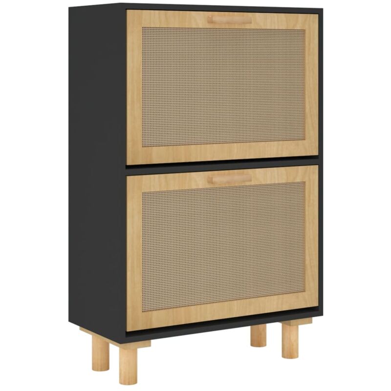 foto del prodotto scarpiera scarpiera mobile portaoggetti ingresso corridoio soggiorno 52 x 25 x 80 cm derivati del legno rattan nero