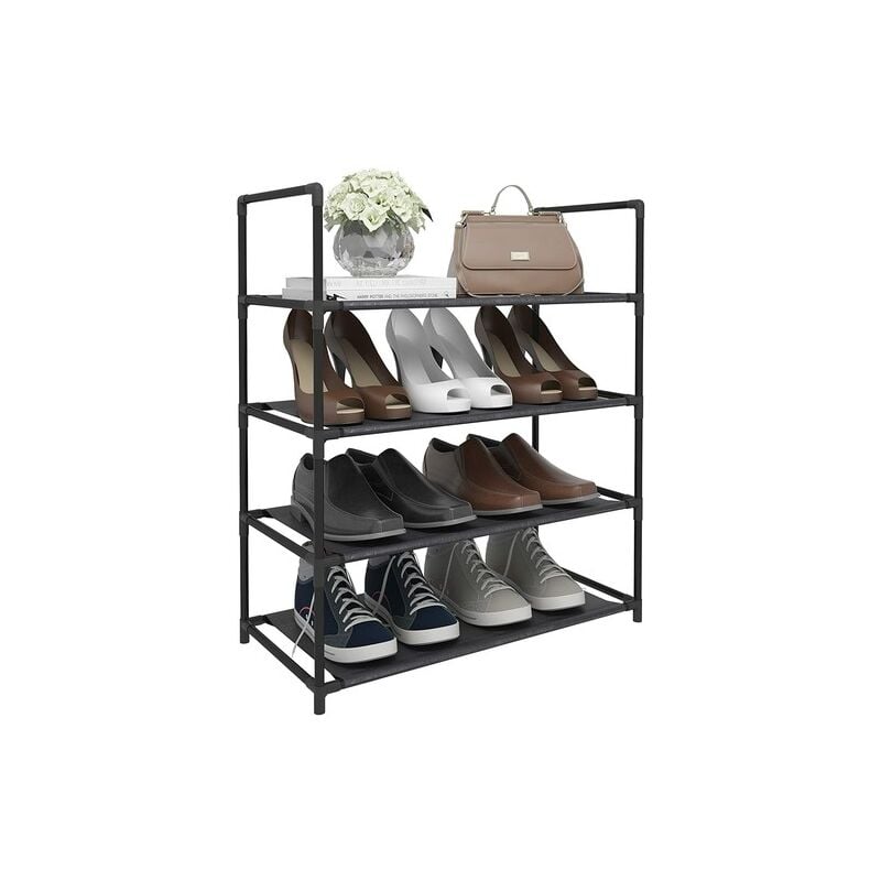 foto del prodotto scarpiera semplice porta scarpe scaffale 4 ripiani in acciaio inox 12 paia woltu