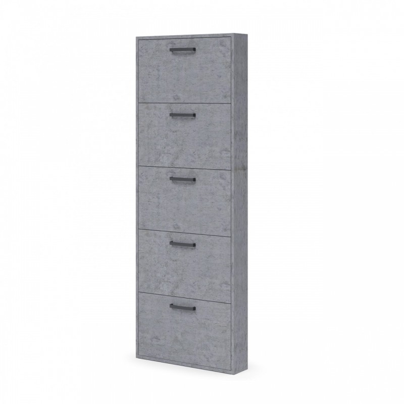 foto del prodotto scarpiera slim 5 ribalte grigio cemento legno nobilitato h.180x65x15 cm