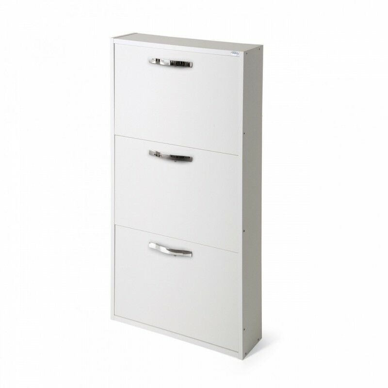 foto del prodotto scarpiera slim bianco frassinato in legno nobilitato 3 ribalte cm 108x65x15