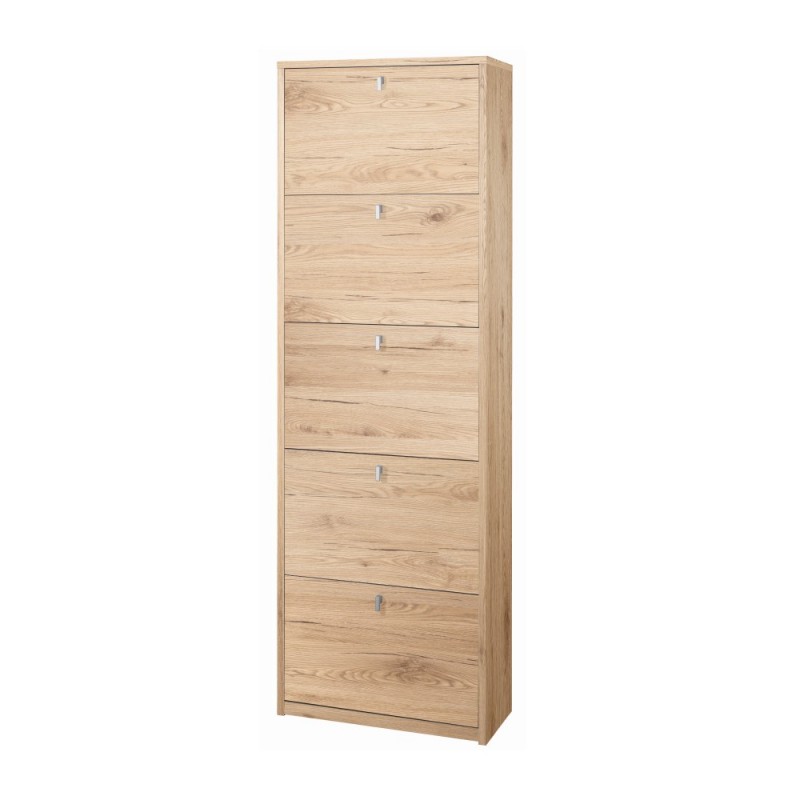 foto del prodotto scarpiera slim cinque ante doppia ribalta rovere naturale 63x29x h190 cm