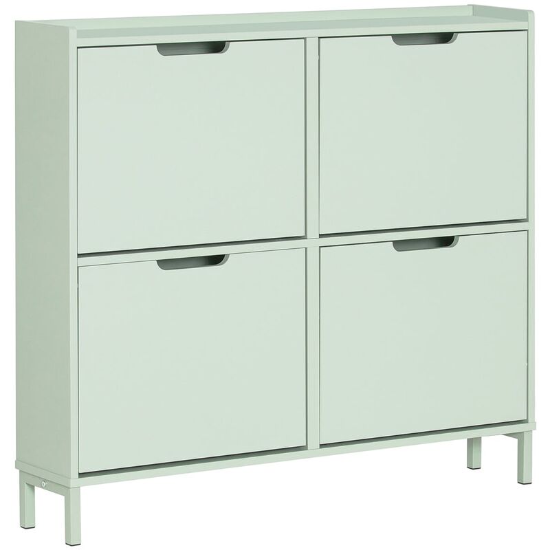 foto del prodotto scarpiera slim da ingresso con 4 ante e 4 scomparti salvaspazio 100x19x91 cm verde fsr100 gr sobuy