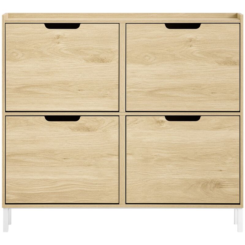 foto del prodotto scarpiera slim da ingresso con 4 ante e 4 scomparti salvaspazio naturale 100x19x90cm fsr100 n sobuy