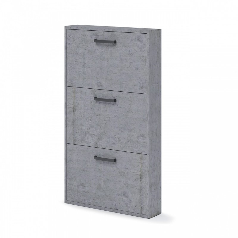 foto del prodotto scarpiera slim grigio cemento in legno nobilitato 3 ribalte cm 108x65x15