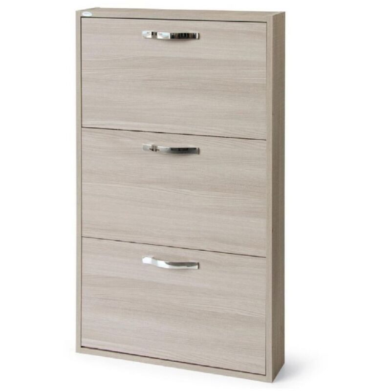 foto del prodotto scarpiera slim in legno nobilitato 3 ribalte olmo cm 108x65x15