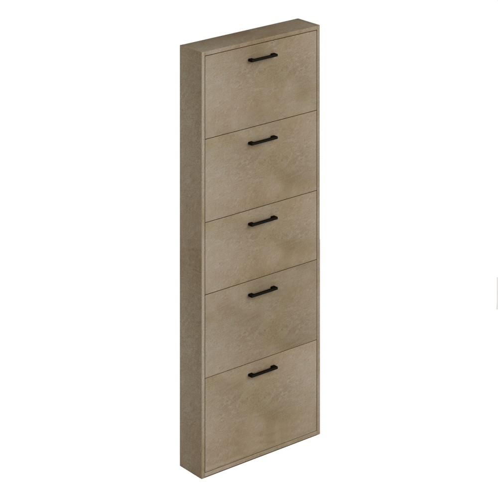foto del prodotto scarpiera slim in legno nobilitato 5 ribalte argilla h180x65x15 cm