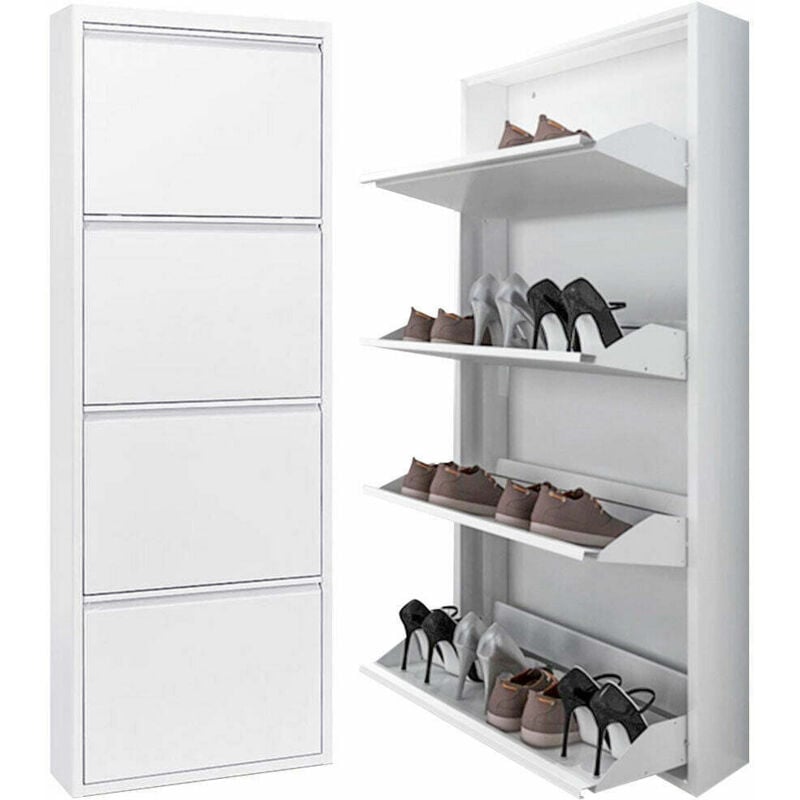 foto del prodotto scarpiera slim in metallo bianco con ante basculanti porta scarpe salvaspazio da interno 3 ante