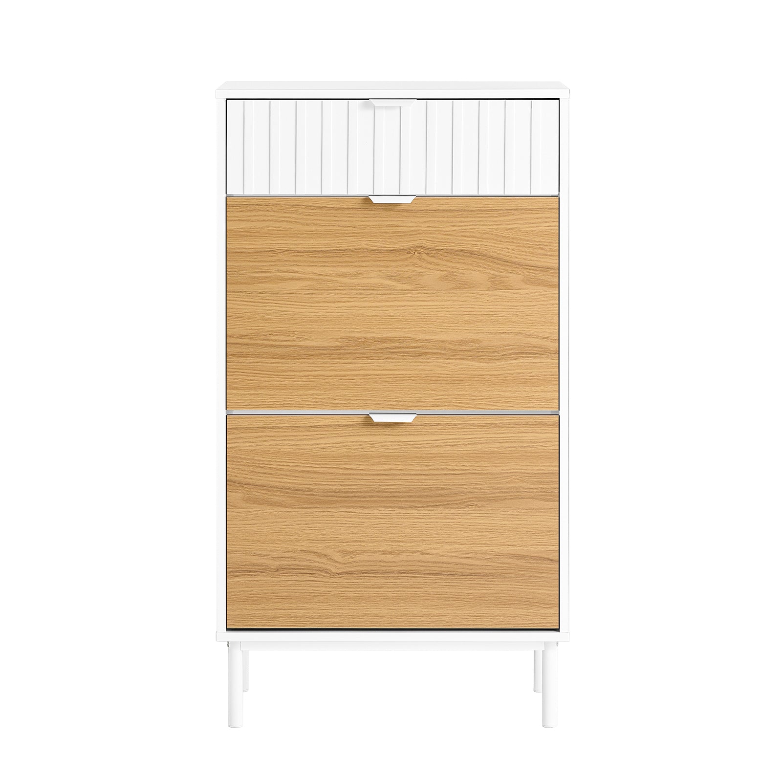 foto del prodotto scarpiera slim, portascarpe con 2 ribalte e 1 cassetto, bianco naturale 60x35x110cm fsr174 wn