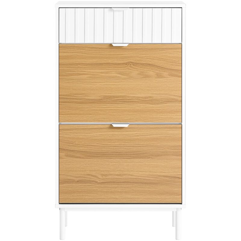 foto del prodotto scarpiera slim, portascarpe con 2 ribalte e 1 cassetto, bianco naturale 60x35x110cm fsr174 wn sobuy