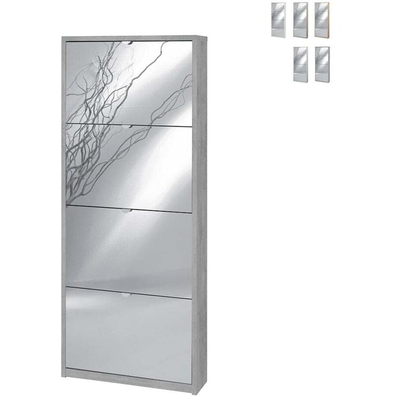 foto del prodotto scarpiera slim salvaspazio quattro ante a specchio beton cemento 63x18x h154 cm