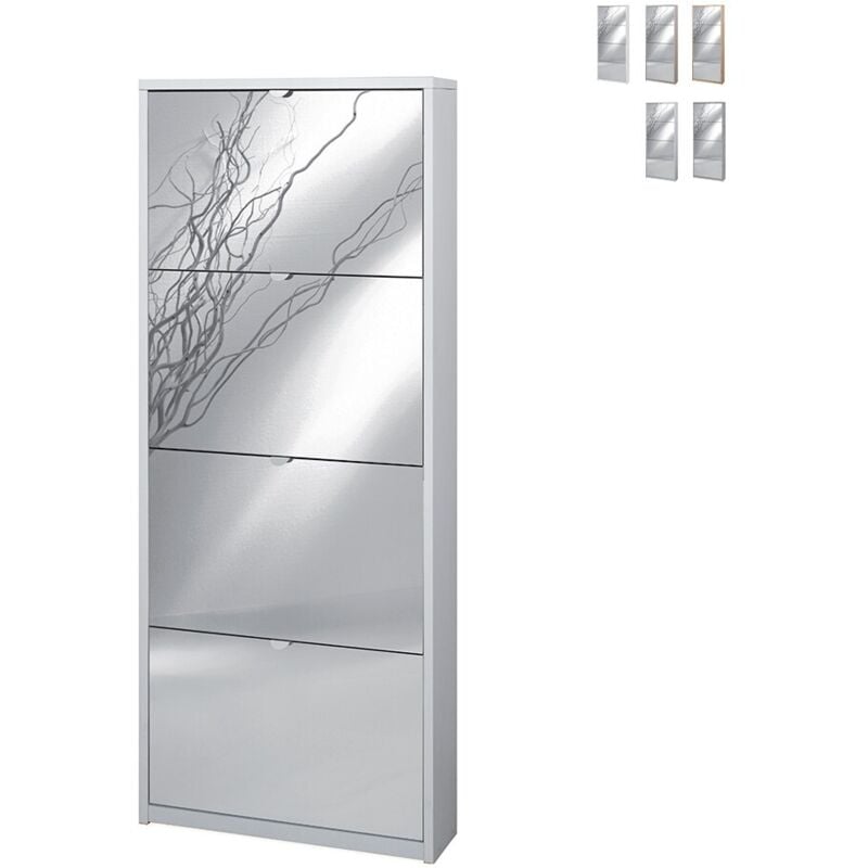 foto del prodotto scarpiera slim salvaspazio quattro ante a specchio bianco cenere 63x18x h154 cm