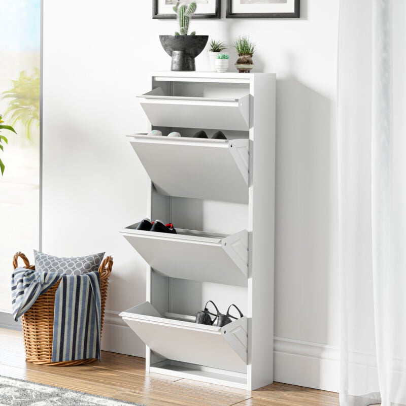 foto del prodotto scarpiera sokndal con 3 1 contenitori ribaltabili portascarpe in metallo bianco en.casa 