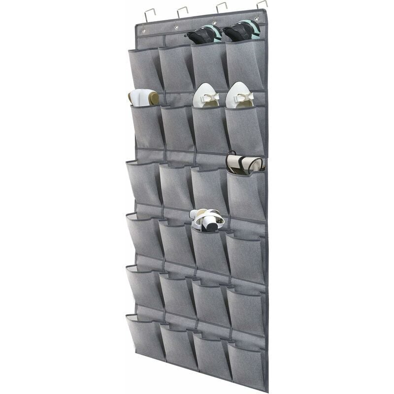 foto del prodotto scarpiera sospesa sopra la porta con 24 tasche, portascarpe, organizer pieghevole per riporre le scarpe con ganci, grigio lino,