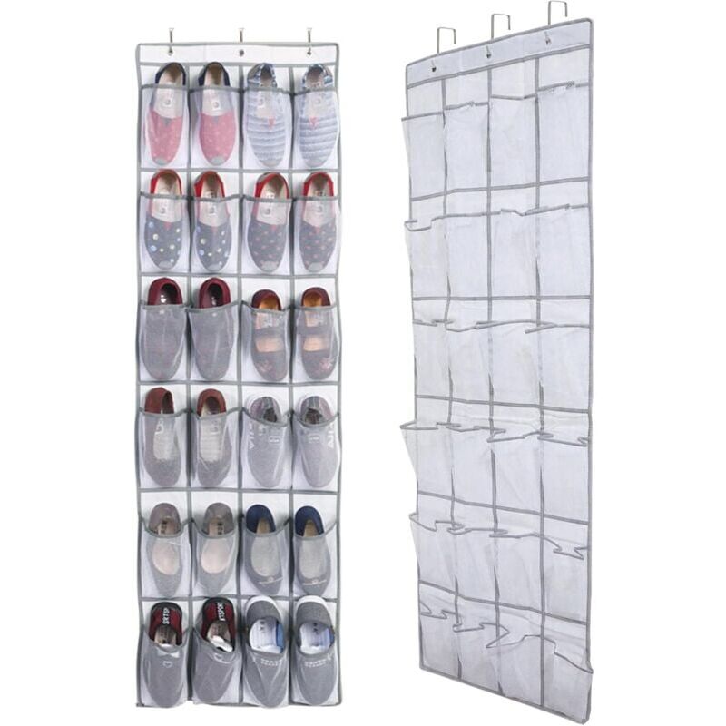 foto del prodotto scarpiera sospesa sopra la porta, organizer portascarpe sospeso con 24 tasche, organizer multifunzionale per camera da letto e bagno