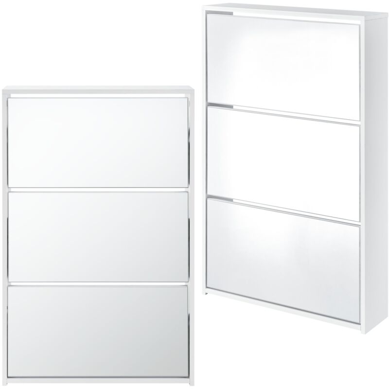 foto del prodotto scarpiera struttura bianco parte anteriore specchio dimensioni altezza x larghezza x profondit 102,5 x 63 x 17 cm fornitura 1 x scarpiera