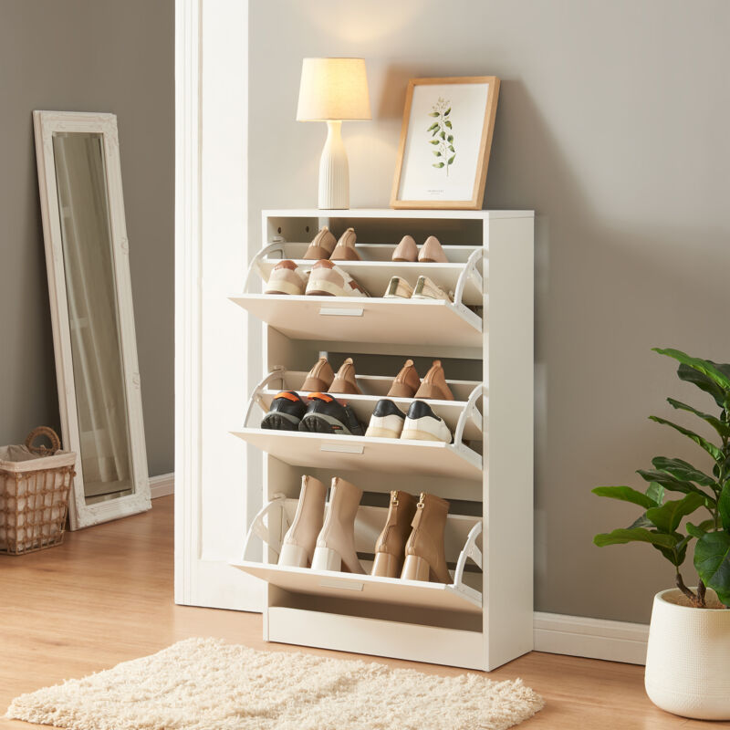 foto del prodotto scarpiera sykkylven con 3 contenitori ribaltabili bianco en.casa 