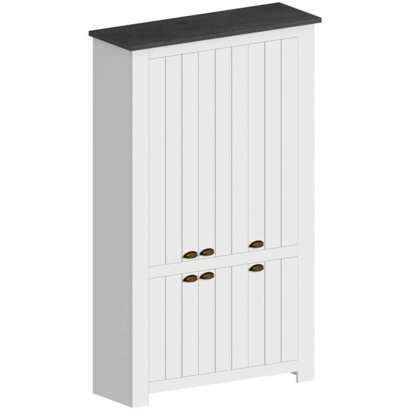 foto del prodotto scarpiera tazio, porta scarpe salvaspazio a 6 ante, armadio multifunzione da ingresso, 114x42h200 cm, bianco e ardesia, con imballo rinforzato dmora