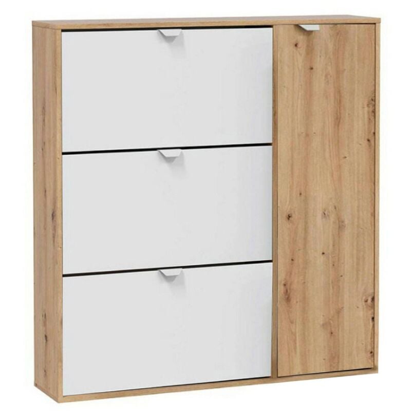foto del prodotto scarpiera tok, scarpiera da ingresso a 4 ante, armadio portascarpe salvaspazio, 105x24h112 cm, bianco e rovere, con imballo rinforzato dmora