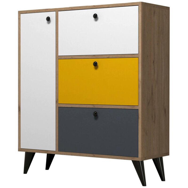 foto del prodotto scarpiera tsuga, mobile portascarpe, armadio da ingresso multiuso, mobiletto per calzature, 90x35 h105 cm, quercia e bianco dmora