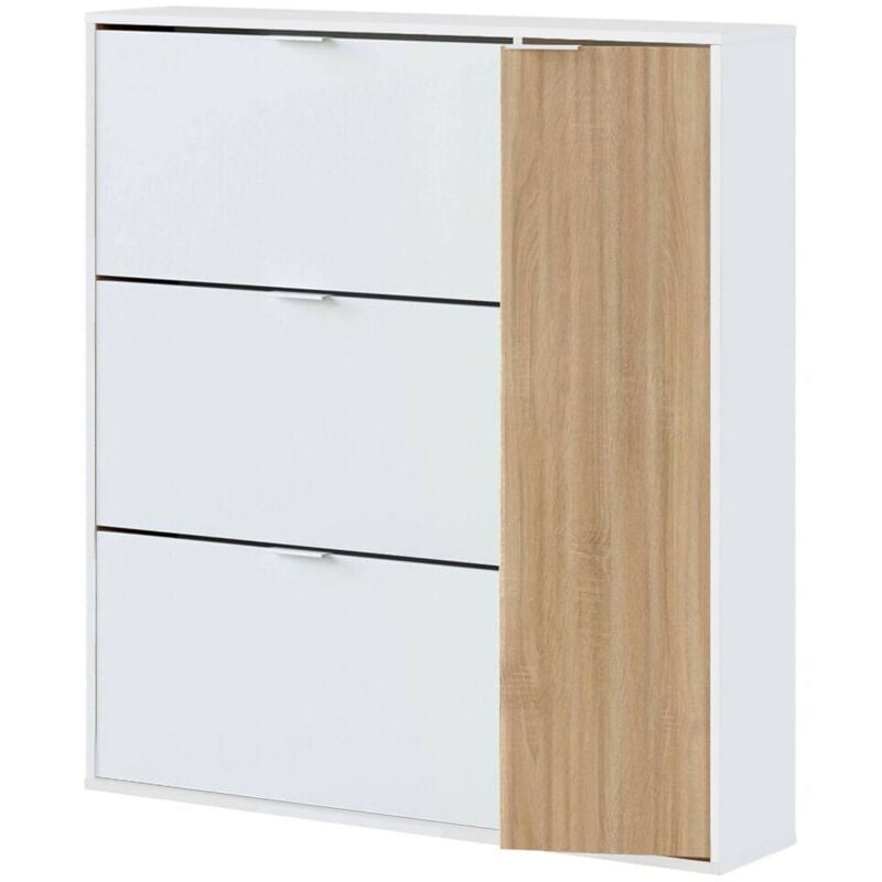foto del prodotto scarpiera valparaiso, portascarpe salvaspazio a 4 ante, scarpiera da ingresso , armadio scarpiera, 105x24h112 cm, rovere e bianco lucido, con imballo rinforzato - dmora