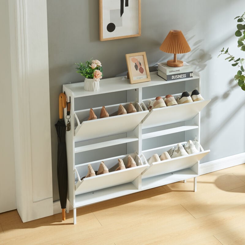 foto del prodotto scarpiera ylitornio a 4 contenitori ribaltabili con piedini bianco en.casa 