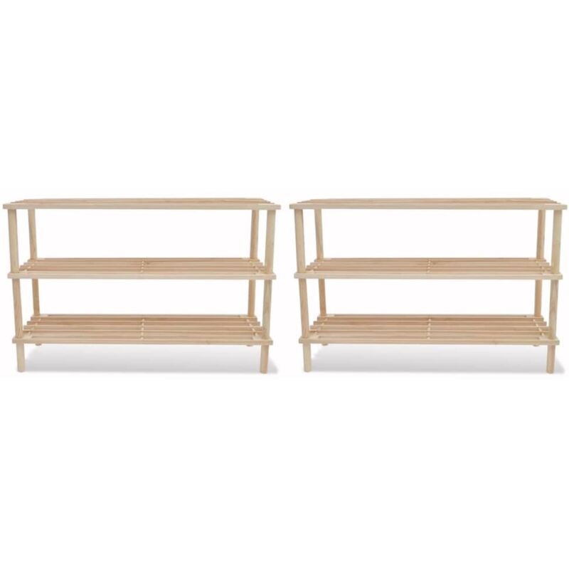 foto del prodotto scarpiere a 3 livelli 2 pz in legno massello di abete vidaxl beige