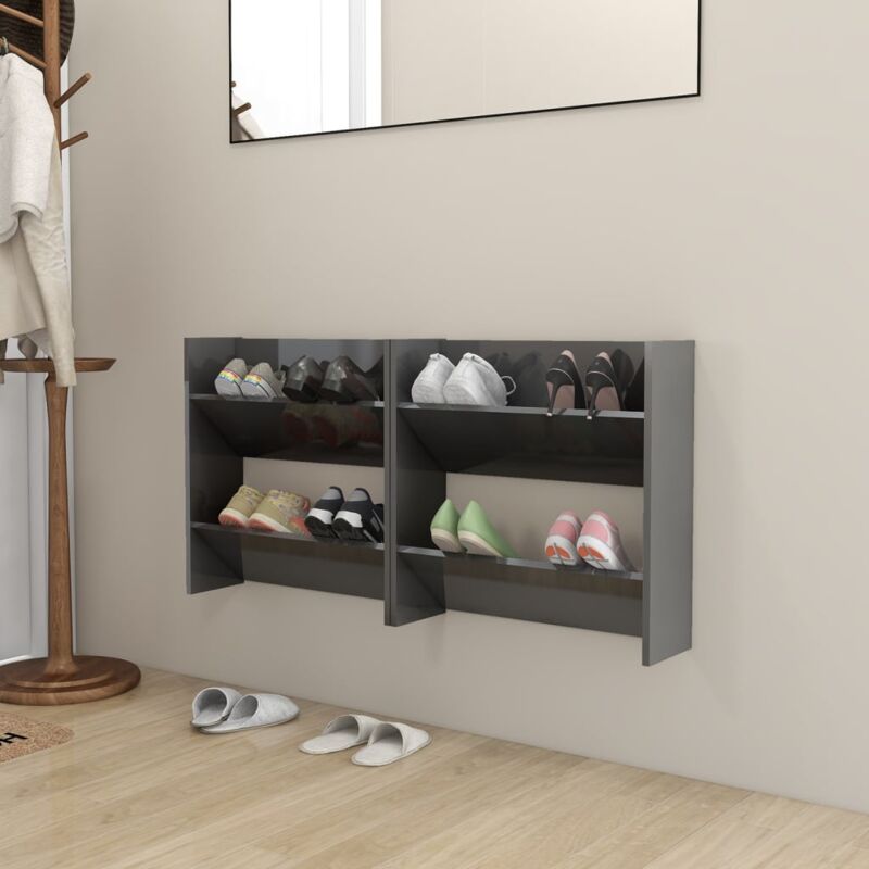 foto del prodotto scarpiere a muro 2pz grigio lucido 60x18x60cm legno multistrato vidaxl