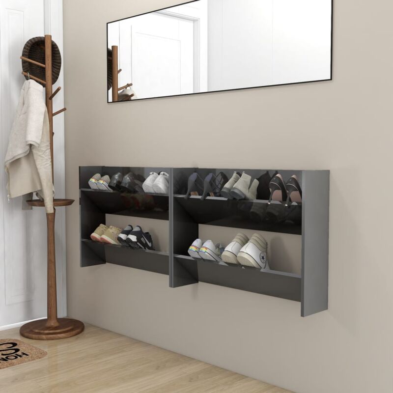 foto del prodotto scarpiere a muro 2pz grigio lucido 80x18x60cm legno multistrato vidaxl