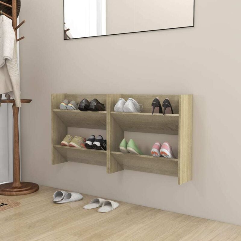 foto del prodotto scarpiere a muro 2pz rovere sonoma 60x18x60cm legno multistrato vidaxl