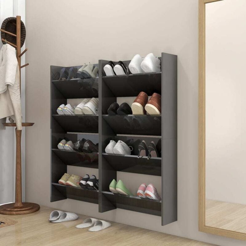 foto del prodotto scarpiere a muro 4pz grigio lucido 60x18x60cm legno multistrato - vidaxl