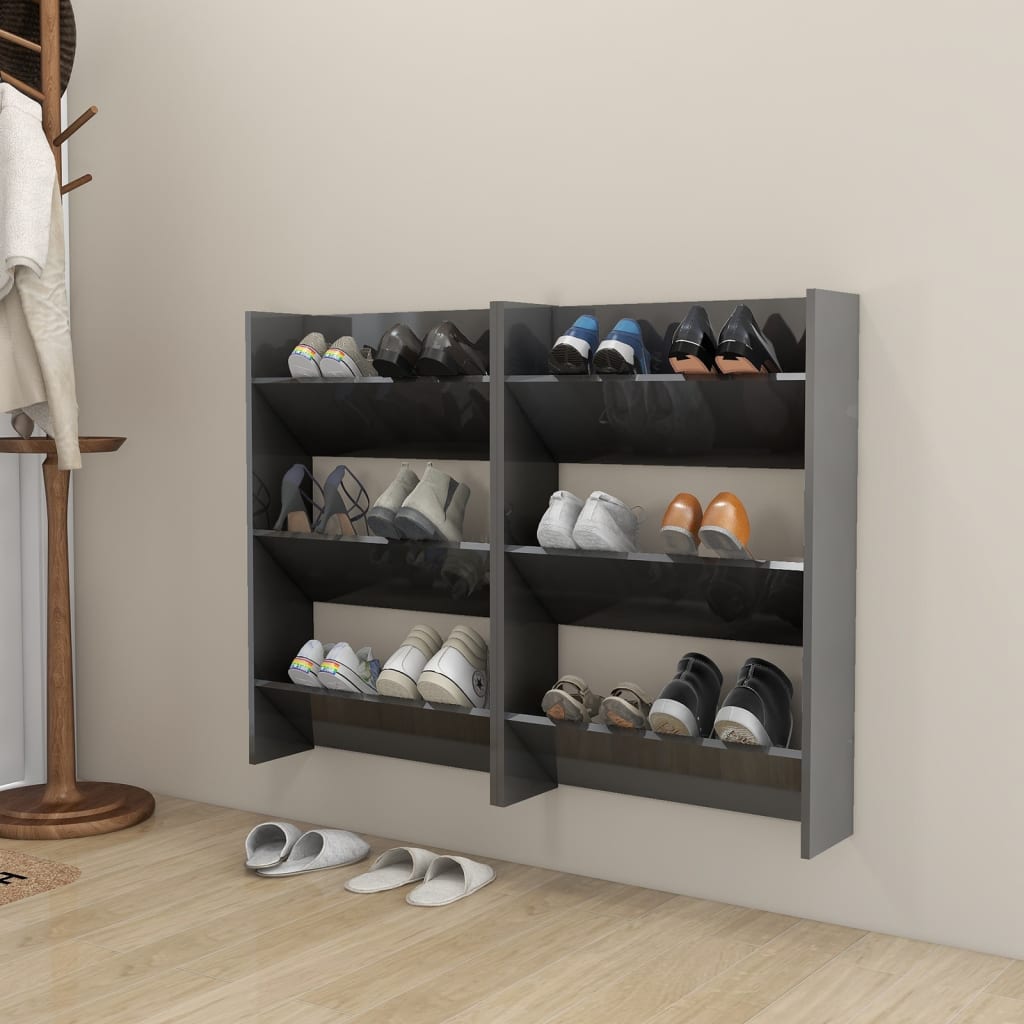 foto del prodotto scarpiere a muro grigio lucido 2 pz 60x18x90 cm in truciolato cod mxl 39912