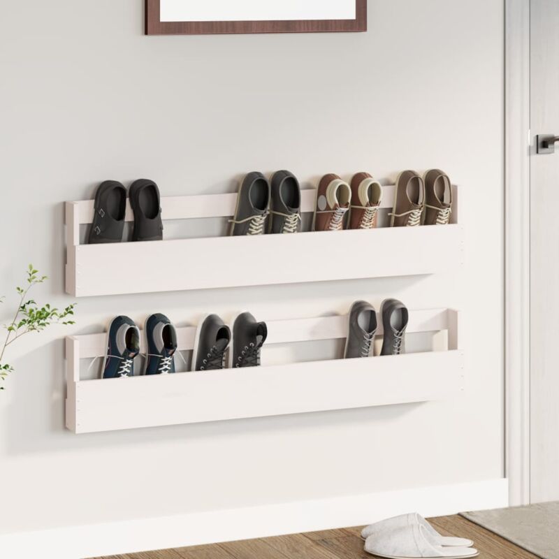 foto del prodotto scarpiere a parete 2pz bianco 110x9x23cm legno massello di pino vidaxl