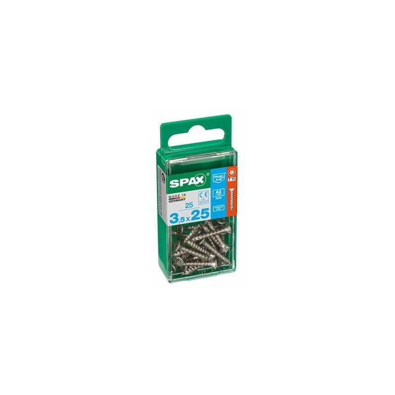 foto del prodotto scatola 25 pezzi vite per legno spax testa piatta acciaio inox a2 3,5x25mm spax
