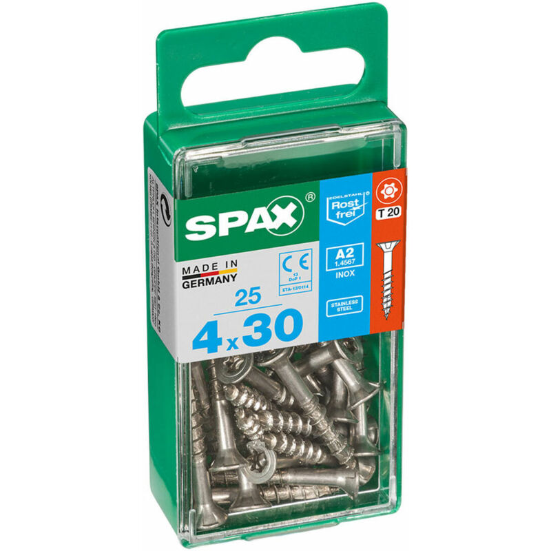 foto del prodotto scatola a viti spax 4197000400301 vite per legno testa piatta 4 x 30 mm 4,0 x 30 mm 