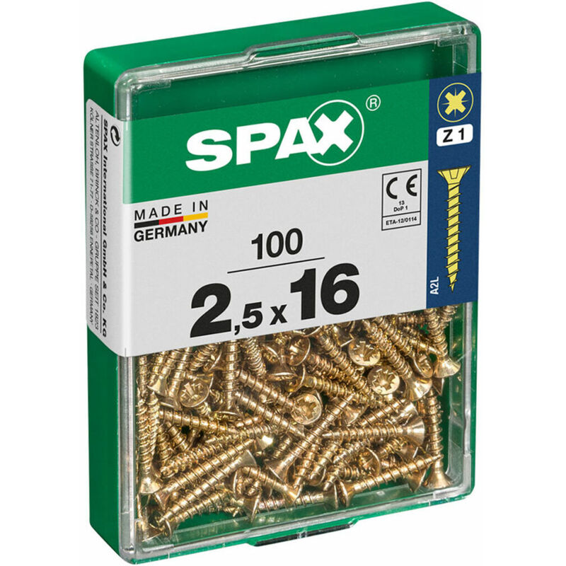 foto del prodotto scatola a viti spax vite per legno testa piatta 2,5 x 16 mm 