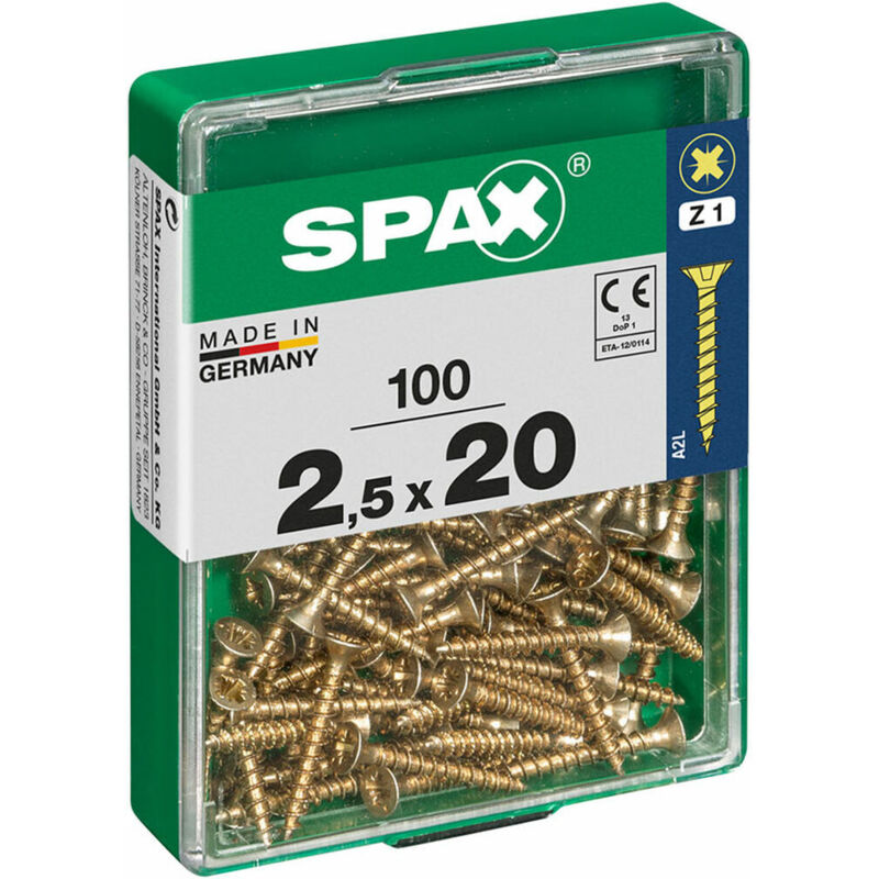 foto del prodotto scatola a viti spax vite per legno testa piatta 2,5 x 20 mm 