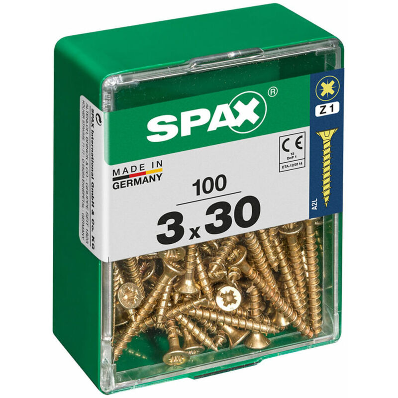 foto del prodotto scatola a viti spax vite per legno testa piatta 3,0 x 30 mm 